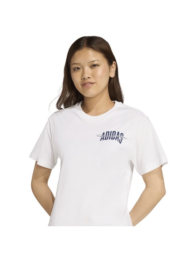 اديداس تيشيرت نسائي أبيض برسومات - Image 1